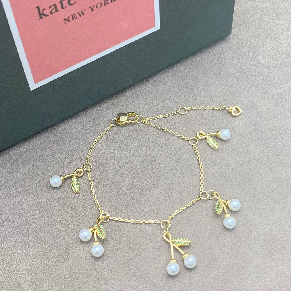 kate spade Cherry Gold Plated Zircon Pearl Bracelet Necklace Set